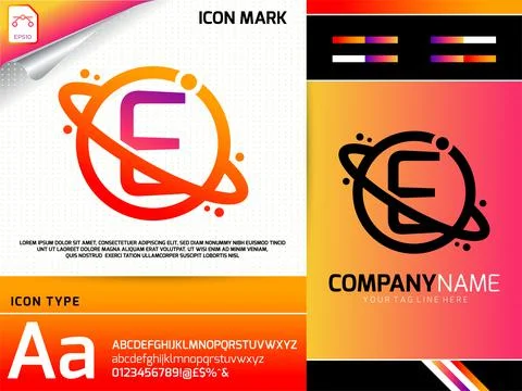Abstract letter E with space planet logo concept Stock Illustration