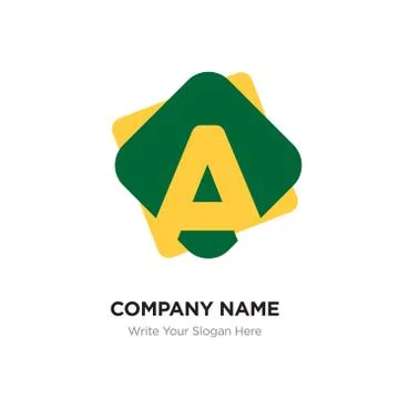 Abstract letter A logo design template. Yellow vector icon on green backgroun Stock Illustration