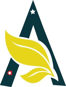 Abstract Letter A Logo with Eco Leaf Symbol and Star Stock Illustration