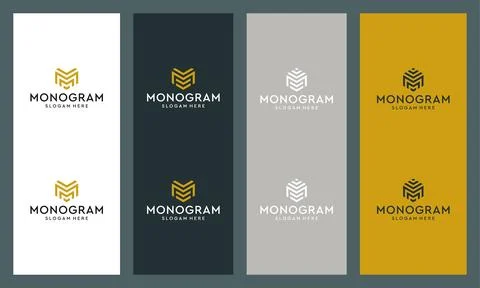 Abstract letter M monogram logos collection. Illustrazione stock