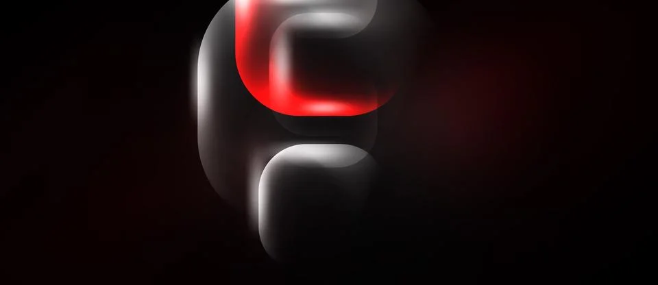 Abstract letterform, glowing red, silver highlights. Dark background creates Stock Illustration