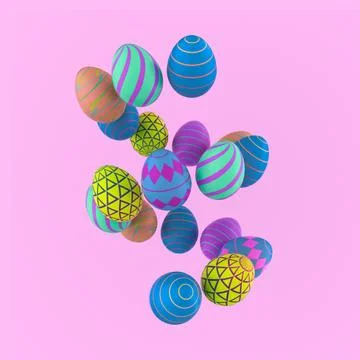 Abstract levitation of Easter eggs on a pink background. Festive illustration Stock Illustration
