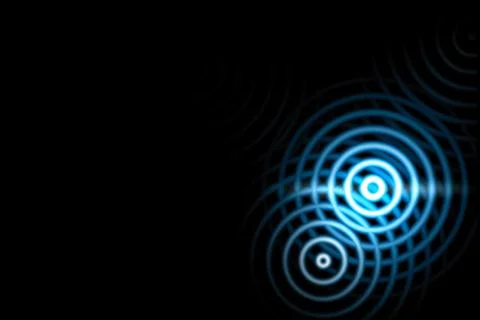 Abstract light background, blue sound waves oscillating with circle ring Stock Illustration