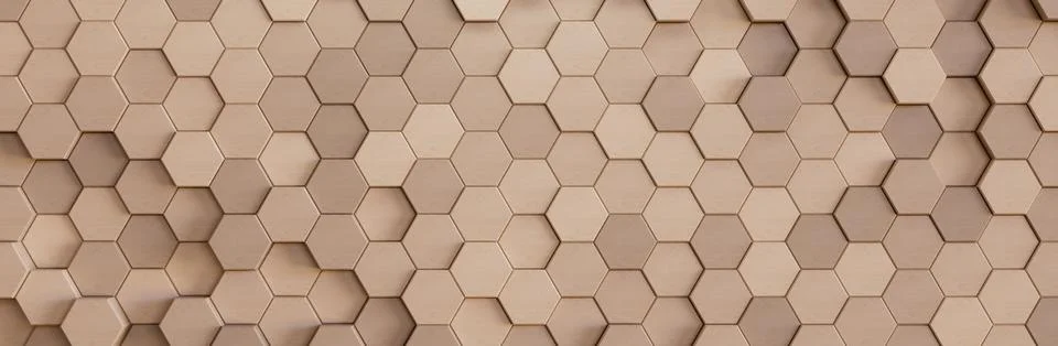 Abstract light background with hexagons. Imitation of wood or plywood. 3d ren Stock Illustration