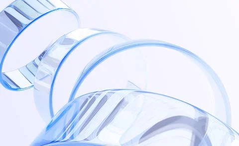 Abstract light blue 3d background with glass transparent circle rings. Crystal Stock Illustration