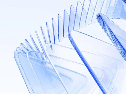 Abstract light blue 3d background with glass transparent triangle plate row Illustrazione stock