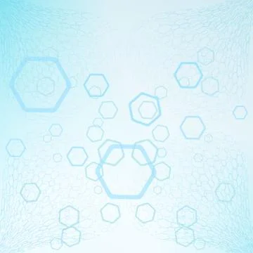 Abstract light blue background with hexagon distorted nets and shapes. Stock Illustration