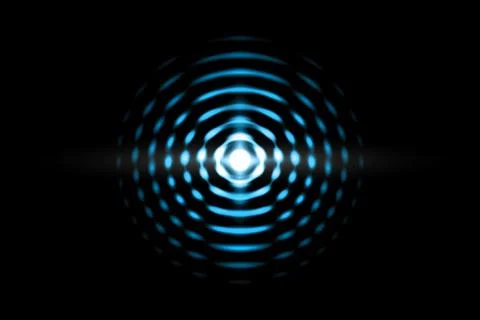 Abstract light blue ball effect with sound waves oscillating on black backgro Stock Illustration