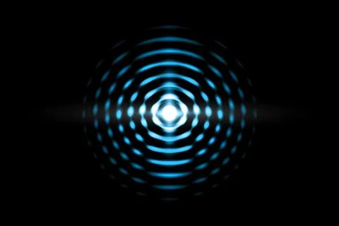 Abstract light blue ball effect with sound waves oscillating on black backg.. Stock Illustration