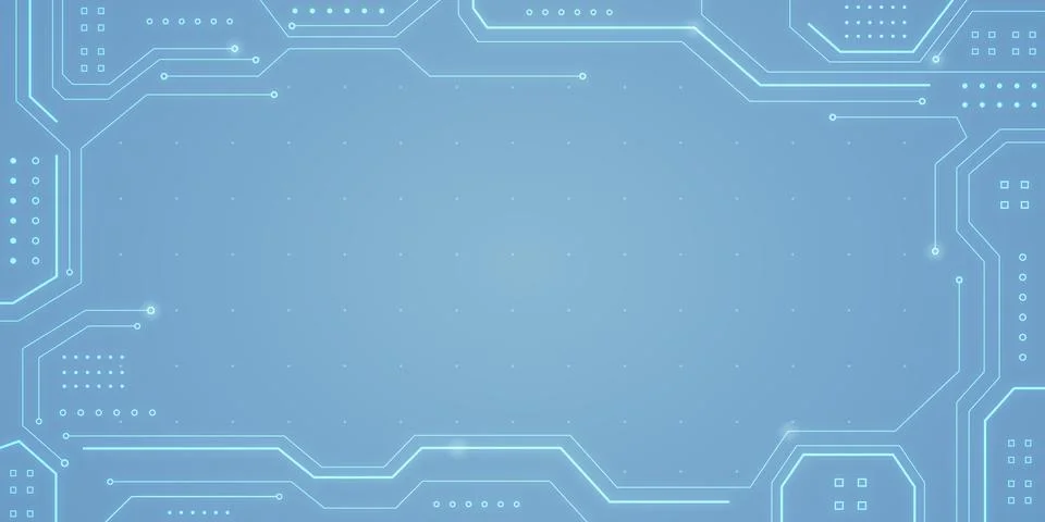 Abstract Light Blue Digital Circuit Board Background with Center Copy Space Stock Illustration