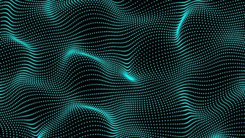 Abstract light blue dots particles flowing wave pattern halftone gradient c.. Illustrazione stock