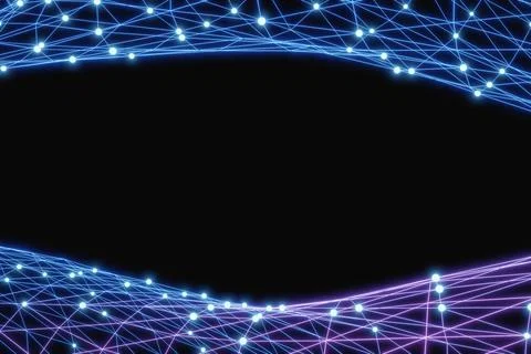 Abstract light blue polygon screen frame template on black background Stock Illustration