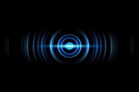 Abstract light blue ring with sound waves oscillating background Stock Illustration