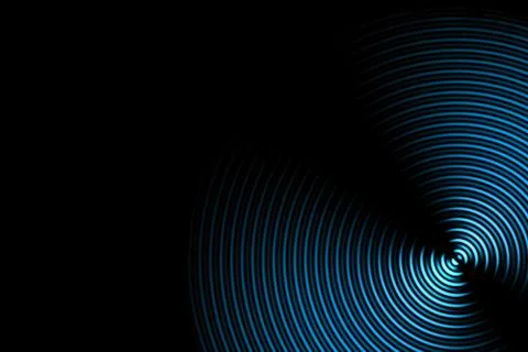 Abstract light blue signal effect with sound waves oscillating on black backg Stock Illustration