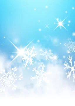 Abstract Light Blue Winter Background with Snowflakes and Starlets Stock Illustration