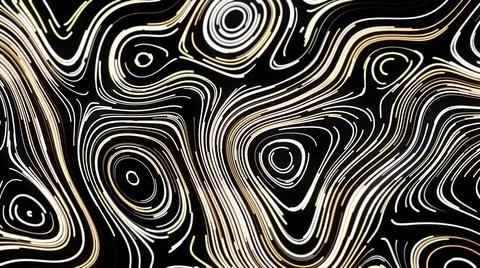 Abstract light brown geometric wave stains on a black background, seamless loop Stock Illustration