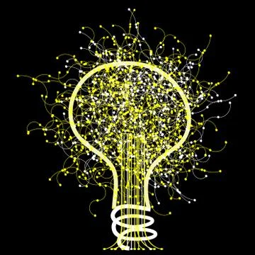 Abstract light bulb on black background Stock Illustration