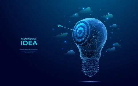 Abstract light bulb, target with arrow in bullseye in low poly bector Stock Illustration