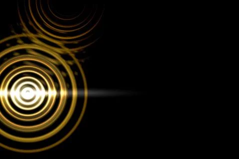 Abstract light circle effect with gold rings on black background Stock Illustration