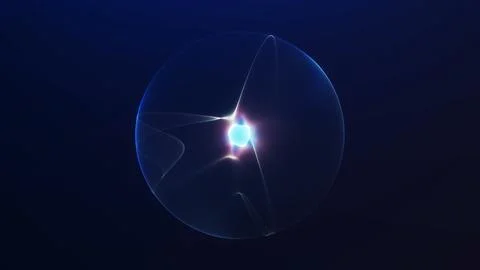 Abstract light core inside transparent energy sphere on dark blue backgroun.. Stock Illustration