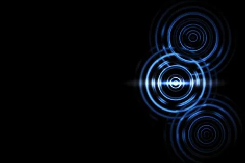 Abstract light effect with blue rings sound waves oscillating on black backgr Stock Illustration