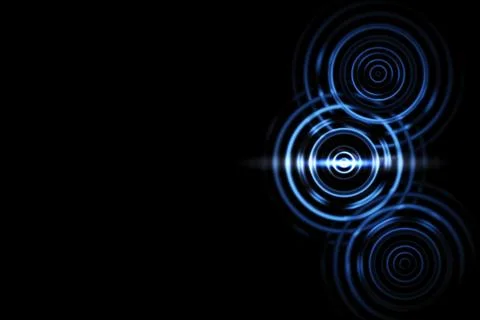 Abstract light effect with blue rings sound waves oscillating on black back.. Stock Illustration