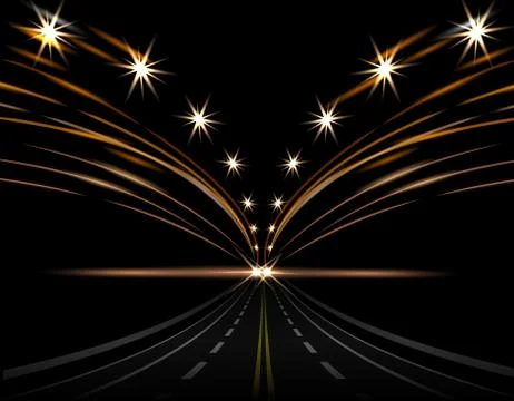 Abstract light effects. Car lights. Road to perspective, street, highway, exp Stock Illustration