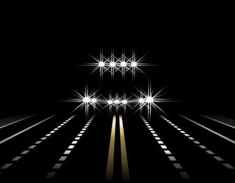 Abstract light effects. A car at night with lights in front. SUV. Road, highw Stock Illustration