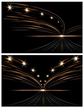 Abstract light effects. Two pictures. Car lanterns. Road in perspective, stre Stock Illustration