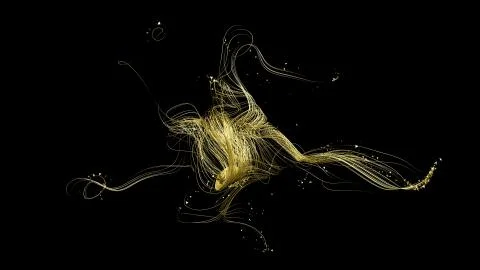 Abstract light glowing gold shape black background. 3d illustration, 3d rende 스톡 일러스트