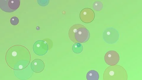 Abstract Light Green Background with Floating Transparent Colorful Bubbles .. Ilustración de archivo