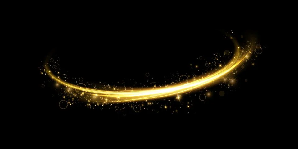 Abstract light lines of motion and speed in golden color. Light everyday glowing Stock Illustration