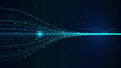 Abstract light lines move dynamically forming a network stream across a dar.. Stock Footage 345838085