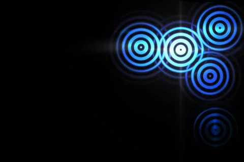 Abstract light ring effect with blue sound waves oscillating on black backgro Stock Illustration