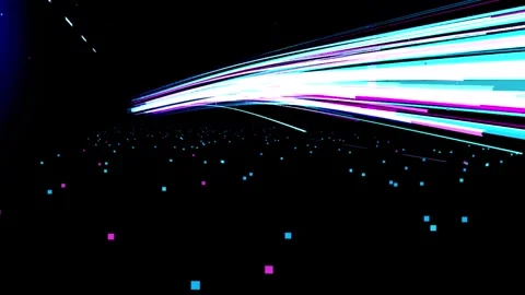 Abstract light streaks in dynamic motion against a dark digital landscape c.. Stock Footage 346143040