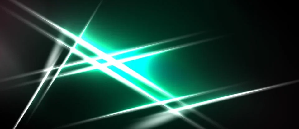 Abstract light streaks intersect dark background. Bright turquoise glow ema.. Stock Illustration