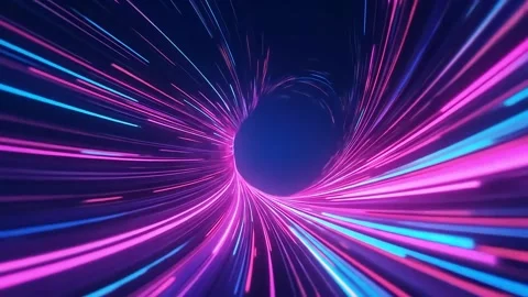 Abstract Light Streaks Speeding Through Tunnel Pink and Blue Stock Footage 314146518