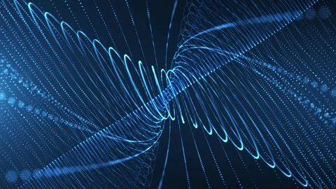 Abstract light stripes from lines and dots of particles of glowing swirling Stock Footage 257771562