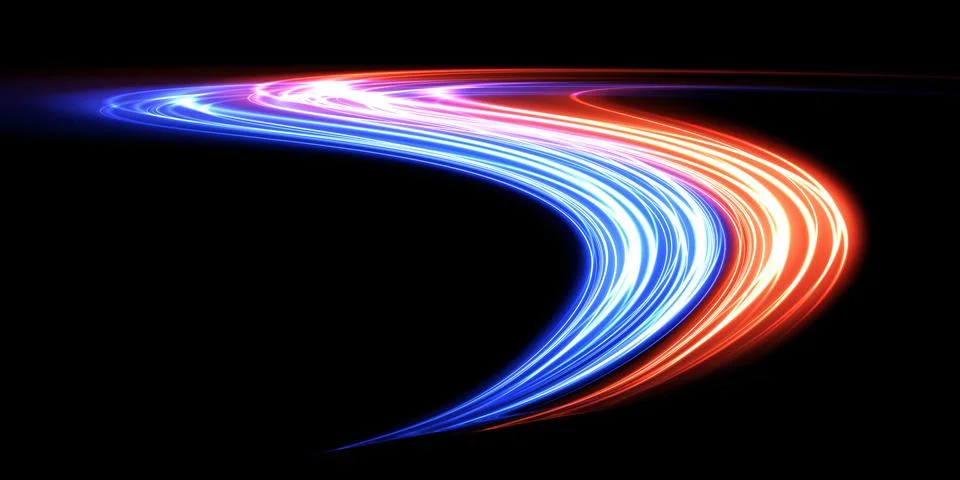 Abstract Light Trails A Captivating Design of Dynamic Red and Blue Wave Elements イラスト素材