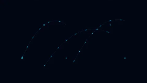 Abstract light trails forming elegant arcs against a deep black background Stockbeeldmateriaal 338309760