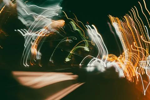 Abstract Light Trails From Headlights Creating A Colorful Pattern Stock Photos
