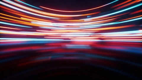 Abstract light trails moving fast through dark futuristic tunnel or space Stock Footage 327342778