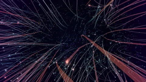 Abstract Light Trails Over Dark Background With Dynamic Fiber Optic Lines Stock Footage 317333365