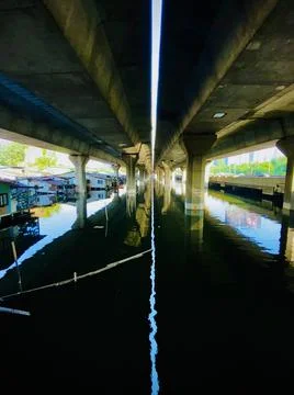 Abstract light water reflections from over pass on road Stock Photos