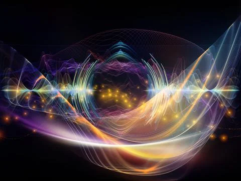 Abstract Light Waves and Neon Energy Spectrum Background Stock Illustration