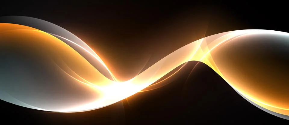 Abstract light waves flow, creating dynamic curves. Warm colors contrast dark 库存插图