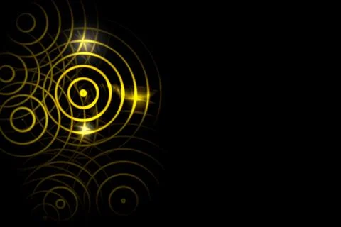 Abstract light yellow circle ring effect with sound waves oscillating on blac Stock Illustration