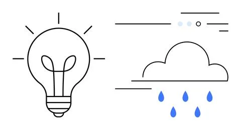 Abstract lightbulb representing ideas next to a cloud with rain, highlighti.. Stock Illustration