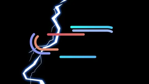 Abstract lightning bolt animation with glowing neon circular loading icon on Video stock 347341366