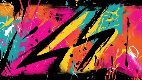 Abstract Lightning Graffiti Background With Black Bolts on Neon Paint Stock Footage 315513369